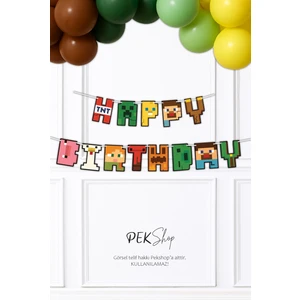 Minecraft Happy Birthday Banner Parti Süsleri Ipe Dizili Duvar Süsü