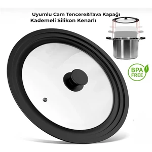 18/20/22 cm Cam Tencere&tava Kapağı 3 Kademeli Silikon Kenarlı