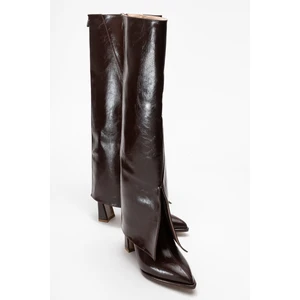 Aja Kahverengi Kadın Kalın Topuklu Çizme Olabilen Bot