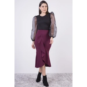 Kadın Mor Mevsimlik Volanlı Midi Boy Krep Etek  2123-80