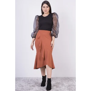 Kadın Tarçın Mevsimlik Volanlı Midi Boy Krep Eetek 2123-80