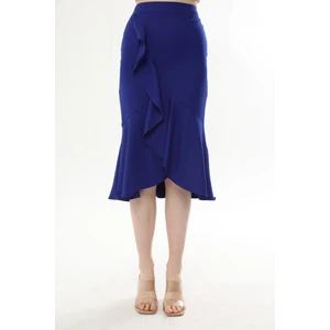 Kadın Saks Mevsimlik Volanlı Midi Boy Krep Etek 2123-80