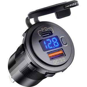 Pano Tip Marin Voltmetreli USB 3.0 + Type-C Soketi Butonlu 12-24V Çerçevesiz