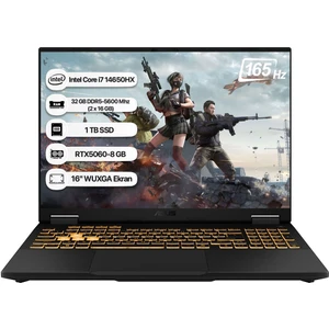 Tuf Gaming F16 FX608JMR-RV078 Intel Core I7 14650HX 32GB 1 Tb SSD RTX5060-8GB 115W Freedos 16" 165Hz Wuxga Taşınabilir Bilgisayar
