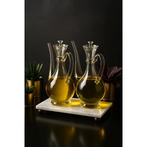 Mermer Stantlı  Borosilikat Cam Glorry  Yağlık 700 ML+700 ml