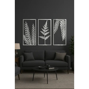 Numa Concept Yapraklar 3'lü Tablo Gümüş Pleksi 40x25 Cm
