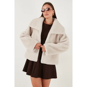 Oversize Fit Geniş Yaka Astarlı Kürk Bayan Kürk 497AFRA