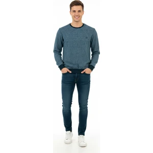 Erkek Kışlık Düğmeli Bisiklet Yaka Armalı Uzun Kollu Kırçıllı Rahat Kesim Likralı Şardonlu Pamuklu Dokuma Kazak