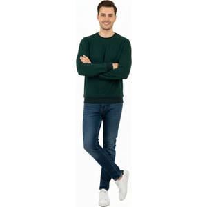 Erkek Kışlık Düğmeli Bisiklet Yaka Armalı Uzun Kollu Kırçıllı Rahat Kesim Likralı Şardonlu Pamuklu Dokuma Kazak