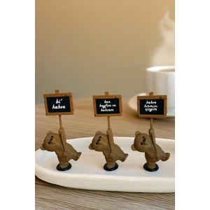 Mottolu Sevimli Ayıcık 3lü Set, Kahve Köşesi Kahve Sunum Yanı 14CM Bioplastik