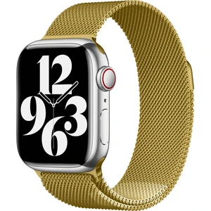 Apple Watch 11 (42MM) Uyumlu Mıknatıslı Hasır Metal Kordon-01 Gold