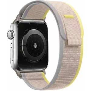 Apple Watch Ultra 3 (49MM) Uyumlu Cırt Cırtlı Hasır Kordon-77 Beyaz-Sarı