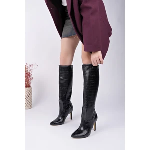 Clarissa Sivri Burun Kroko Desenli Ince Topuklu Kadın Çizme