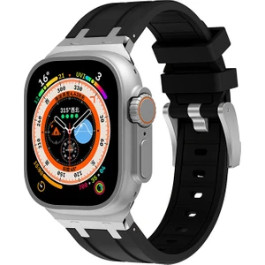 Apple Watch 11 (46MM) Uyumlu Metal Toka Tasarımlı Silikon Kordon-89 Siyah