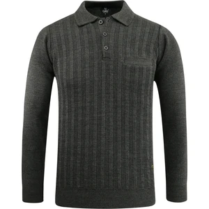 Erkek Polo Yaka Kazak Cepli Desen Çelik Örgü Klasik Kalıp - 5203F