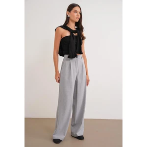 4747 Kadın Cepli Geniş Paça Dökümlü Palazzo Pantolon Gri