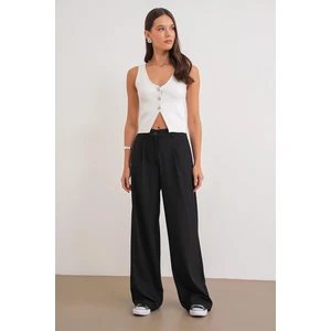 4747 Kadın Cepli Geniş Paça Dökümlü Palazzo Pantolon Siyah