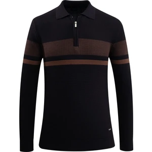 Erkek Fermuarlı Polo Yaka Kazak Triko Kabartmalı Örgü Desenli Klasik Kalıp - 5241F