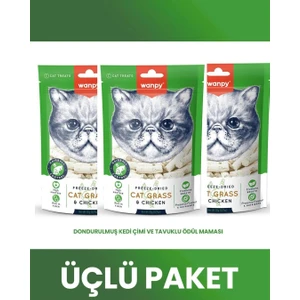 Dondurulmuş Kedi Çimi ve Tavuklu Kedi Ödül Maması Seti 3x20 gr