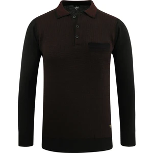 Erkek Polo Yaka Kazak Cepli Desenli Çelik Örgü Klasik Kalıp - 5205F