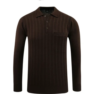 Erkek Polo Yaka Kazak Cepli Desen Çelik Örgü Klasik Kalıp - 5203F