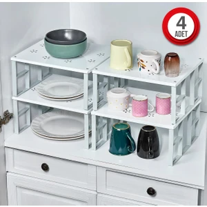 4 Adet Dolap Içi Düzenleyici Raf Tabak Bardak Rafı Metal Kaliteli Raf