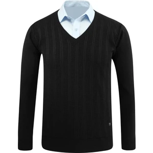 Erkek V Yaka Triko Kazak Çelik Örgü Desenli Klasik Kalıp - 5209D