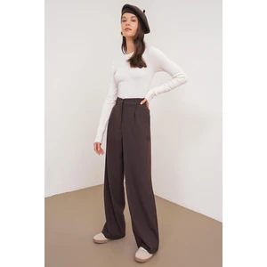 4747 Kadın Cepli Geniş Paça Dökümlü Palazzo Pantolon Kahve