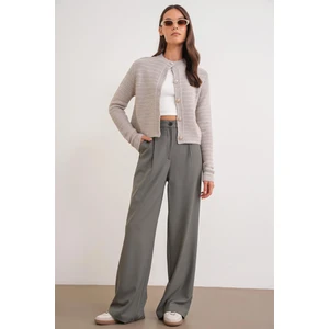 4747 Kadın Cepli Geniş Paça Dökümlü Palazzo Pantolon Haki