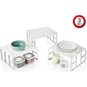 3 Adet Dolap Içi Düzenleyici Raf Tabak Bardak Rafı Metal Kaliteli Raf