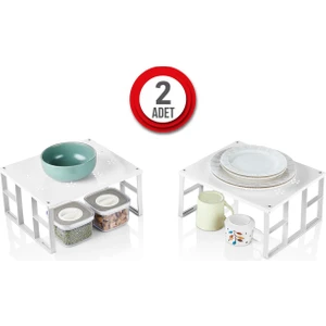 2 Adet Dolap içi Düzenleyici Metal Raf Tabak Bardak Rafı Kaliteli Düzenleyici