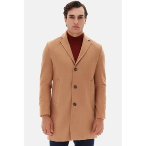 Ds Damat Regular Fit Koyu Bej Mono Yaka Kaşe Kaban 5HF08ORT10000