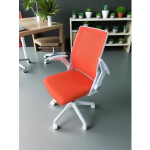 Katlanır Kollu Çalışma Sandalyesi MONTAJLI  | Ofis ve Bilgisayar Koltuğu | Beyaz Kol Turuncu Kumaş