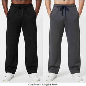 SMURF33 Siyah Erkek Düz Paça Oversize Kalıp Regular Kesim Eşofman Altı