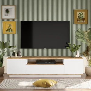 L'occi Concept Delphin 180 cm Raflı Kapaklı  Tv Ünitesi DLP7-AW Çam-Beyaz