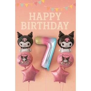 7 Yaş Kuromi Balon Set Doğum Günü Balon Seti Gökkuşağı Rakam Pembe Yıldız Helyum Uyumlu Uçan Balon