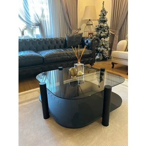 Rudder Modern Orta Sehpa Bohem Temperli Camlı Metal Ayaklı 80 x 80 Tabla 36 cm Yükseklik Demonte