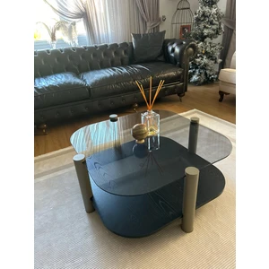 Rudder Modern Orta Sehpa Bohem Temperli Camlı Metal Ayaklı 80 x 80 Tabla 36 cm Yükseklik Demonte