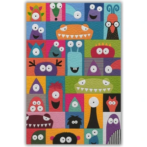 The Reef Design Patchwork Uzaylı Yaratıklar Figürlü Halı Dijital Baskılı Pamuk Dokuma Kaymaz Tabanlı Yıkanabilir Antialerjik Genç Odası Halısı