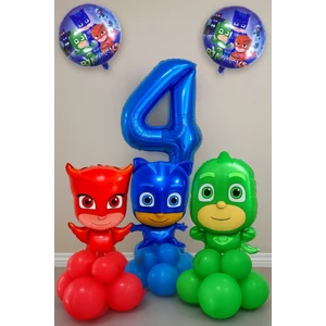 4 Yaş Mavi Rakam Balon Pijamaskeliler Balon Seti Pjmaske Kedi Çocuk Baykuş Kız Kertenkele Çocuk