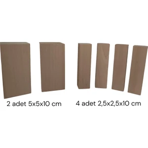 Woody.st 6’lı Ihlamur Ahşap Oyma Blok Seti – 2 Adet 5X5X10 cm + 4 Adet 2,5X2,5X10 cm