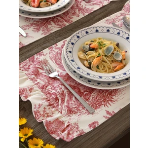 Premium 2'li Fırfırlı & Fransız Köylüleri Desenli Kumaş Amerikan Servis Seti - Vintage ve Şık Set