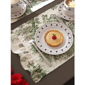 Premium 2'li Fırfırlı & Fransız Köylüleri Desenli Kumaş Amerikan Servis Seti - Vintage ve Şık Set