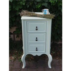 Krem Rengi  3 Çekmeceli Ahşap Vintage Komodin