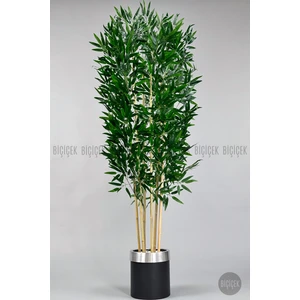Yapay Bambu Ağacı 170CM Siyah Metal Saksıda Gümüş