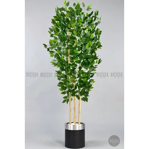 Yapay Benjamin Ağacı 170CM Siyah Metal Saksıda Gümüş