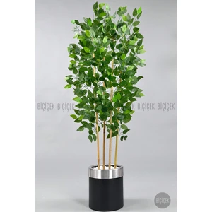 Yapay Benjamin Ağacı 140CM Siyah Gümüş Metal Saksıda