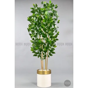 Yapay Benjamin Ağacı 140CM Krem Gold Metal Saksıda