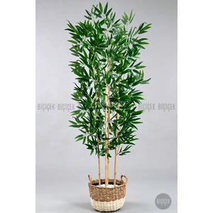 140 cm Yapay Bambu Ağacı Krem Hasır Saksıda