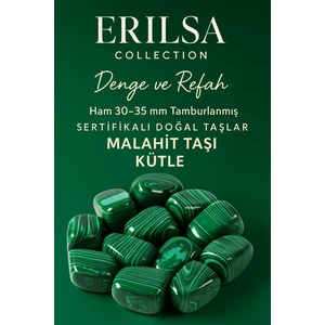 Tesbih Atölyesi Sertifikalı Doğal Malahit Taşı Kütle 30-35 mm – Denge ve Refah Kristali El Taşı